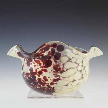 (image for) Vintage Red & White Hand Blown Speckled Glass Bowl