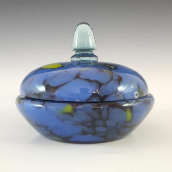 (image for) Czech Blue, Black & Yellow Spatter Glass Powder / Trinket Bowl