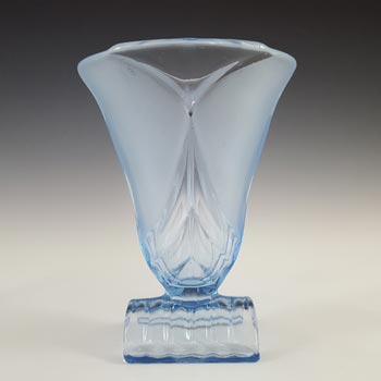 (image for) Stölzle Czech Art Deco 1930's Blue Glass Footed Vase