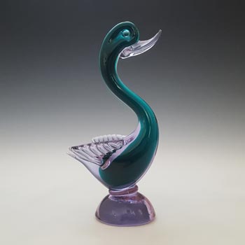 (image for) Murano Green & Neodymium Lilac / Blue Sommerso Glass Swan