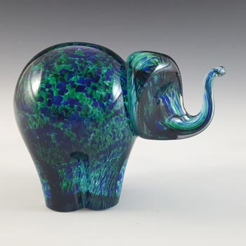 MARKED Wedgwood Speckled Blue & Green Glass Elephant RSW405