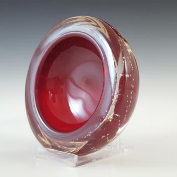 (image for) Whitefriars #9099 Ruby Red Glass Controlled Bubble Vintage Bowl
