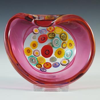 (image for) Archimede Seguso Murano Incalmo Millefiori Pink Glass Bowl - Labelled