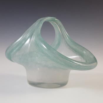 (image for) SIGNED Vasart Green & White Mottled Glass Basket Posy Bowl