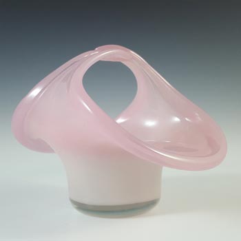 (image for) SIGNED Vasart Pink & White Mottled Glass Basket Bowl B003