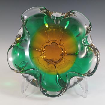 (image for) Chřibská #238/5/16 Czech Green & Orange Glass Bowl by Josef Hospodka