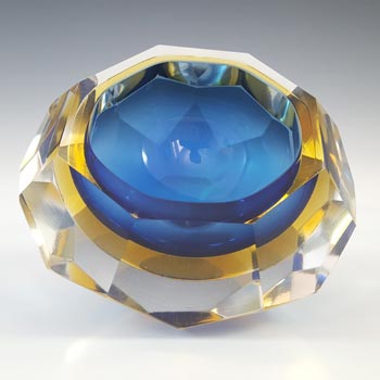(image for) Murano Faceted Blue & Amber Sommerso Glass Block Bowl