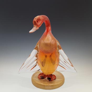 (image for) Ferro & Lazzarini Murano Red & Gold Leaf Glass Duck - Labelled