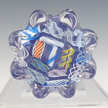 (image for) LABELLED John Deacons Blue Glass Zanfirico Lace Pie Crust Paperweight