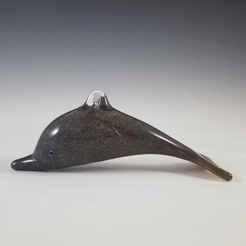 (image for) SIGNED Langham Vintage Speckled Grey Glass Dolphin Sculpture