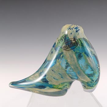 SIGNED Mtarfa Maltese Blue & Yellow Glass Shoe Vase