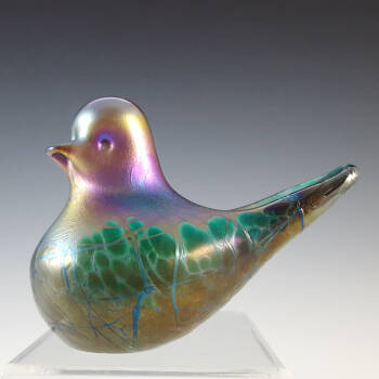 (image for) LABELLED Phoenician Glass Green Iridescent Bird Sculpture