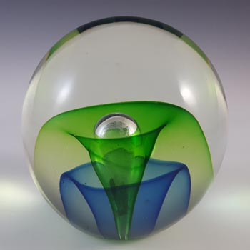 (image for) Chinese Murano Style Green & Blue Sommerso Glass Bubble Paperweight