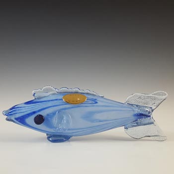 (image for) LABELLED Romanian Retro Blue & White Glass Fish Sculpture