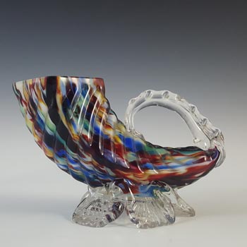 (image for) Welz Bohemian Black, Red, Blue & White Spatter Glass Horn Vase