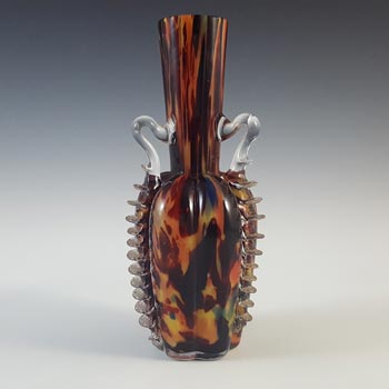 (image for) Welz Bohemian Dark Red, Blue & Yellow Spatter Glass Vase