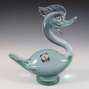 (image for) Murano Green / Blue Venetian Glass Neodymium Swan Sculpture