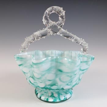 (image for) Welz Bohemian Honeycomb Green & White Spatter Glass Basket Bowl