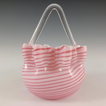 (image for) Welz Bohemian Pink & White Striped Glass Victorian Basket Bowl