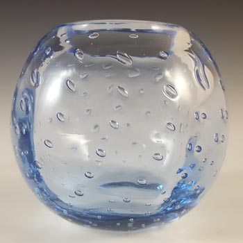 (image for) Whitefriars #9377 Sapphire Blue Glass Controlled Bubbles Bowl