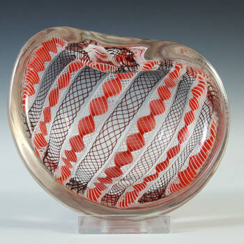 (image for) Archimede Seguso Murano Zanfirico Red, Black & White Glass Bowl