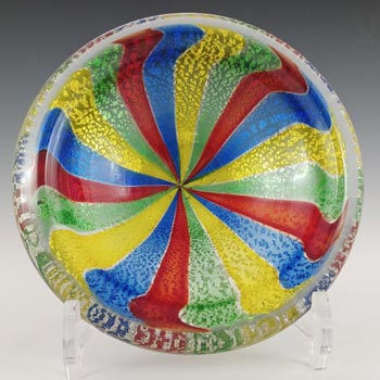 (image for) AVEM Murano Striped Glass Silver Leaf 'Circus Tent' Bowl
