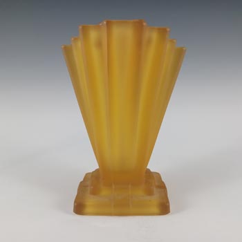 Bagley #334 Art Deco 4" Frosted Amber Glass 'Grantham' Vase