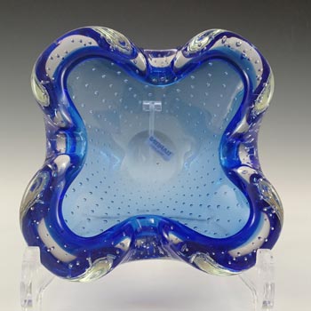 (image for) LABELLED Barbini Murano Blue & Clear Bubble Glass Biomorphic Bowl