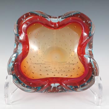 (image for) Barbini Murano Red & Blue Bubble Glass Biomorphic Bowl