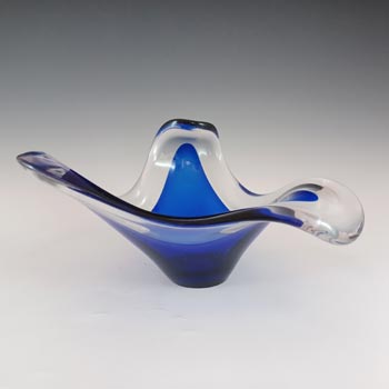 Bayel Vintage French Blue & Clear Glass Sculpture Bowl