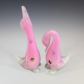 (image for) De Biasi / Bucella Cristalli Murano Pink & White Alabastro Glass Ducks