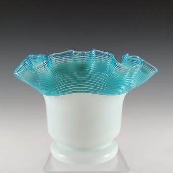 (image for) Victorian Opaque White & Blue Custard Glass Threaded Vase