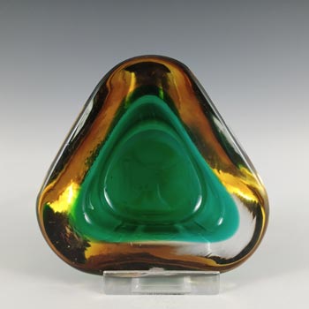 (image for) Murano Geode Green & Amber Sommerso Glass Triangle Bowl