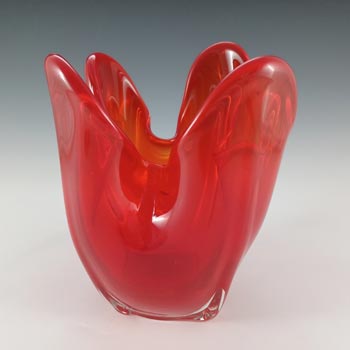 (image for) Iwatsu Japanese Vintage Red Cased Glass Lobed Vase