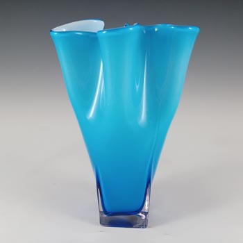 (image for) Japanese Vintage Blue & Opal White Cased Glass Handkerchief Vase