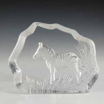 Mats Jonasson / Royal Krona #33194 Glass Zebra Paperweight - Signed