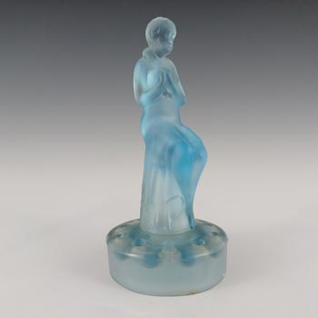 Sowerby Art Deco Blue Glass Seated Nude Lady Figurine