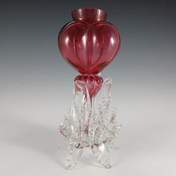 (image for) Welz Bohemian Cranberry Pink Glass Tri-Lobed Heart Vase