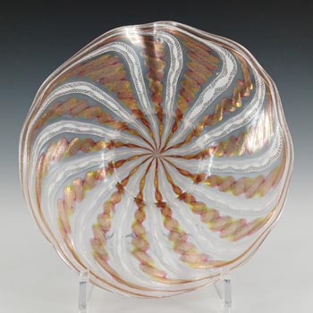(image for) Salviati Murano White Zanfirico & Copper Aventurine Glass Plate