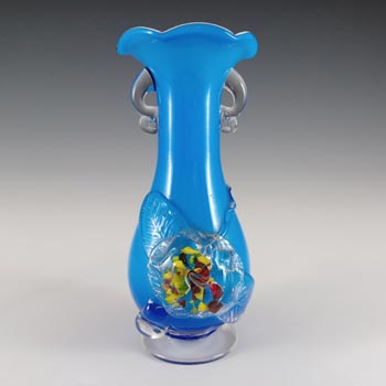 Chinese Vintage Blue Cased Glass 'Plum Blossom' Vase