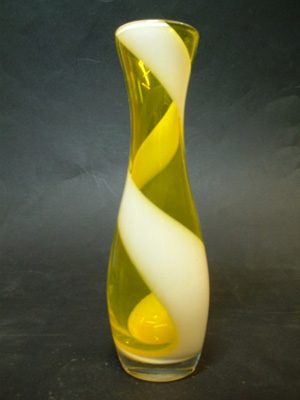 (image for) Japanese Yellow & White Vintage Glass Bud Vase