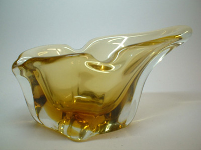 (image for) Harrachov Czech 1950s Amber Glass Sculpture Bowl #5/3576