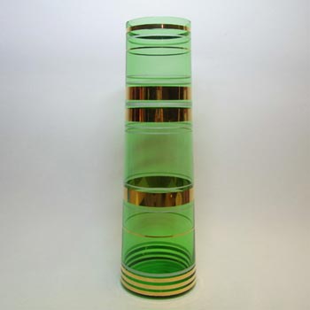 (image for) Borske Sklo 1950's Green Glass Cylindrical Vase