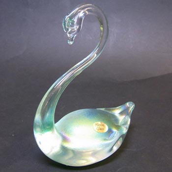 (image for) Beautiful Heron Glass Green Iridescent Swan Sculpture