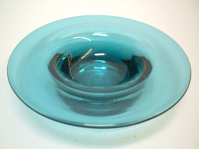 Liskeard 1970 Turquoise Glass Bowl/Candlestick - Marked
