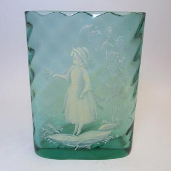 (image for) Mary Gregory Bohemian Uranium Glass Hand Enamelled Vase