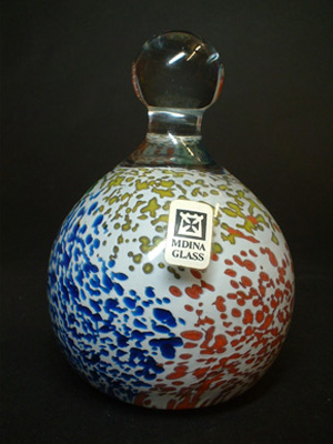 Mdina Maltese Speckled Glass Knob Paperweight - Signed & Labelled