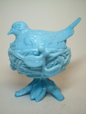 Victorian Blue Milk Glass "Bird on Nest" Bowl