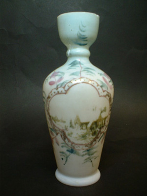 (image for) Bohemian 1900s Victorian Hand Painted Opaque Glass Vase