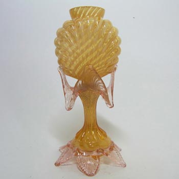Welz Victorian Czech Yellow/Pink Striped Glass Vase